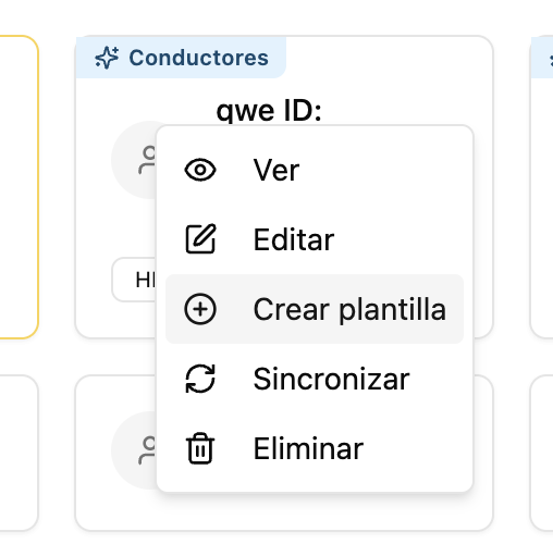 Menú contextual de un activo con la opción Crear plantilla